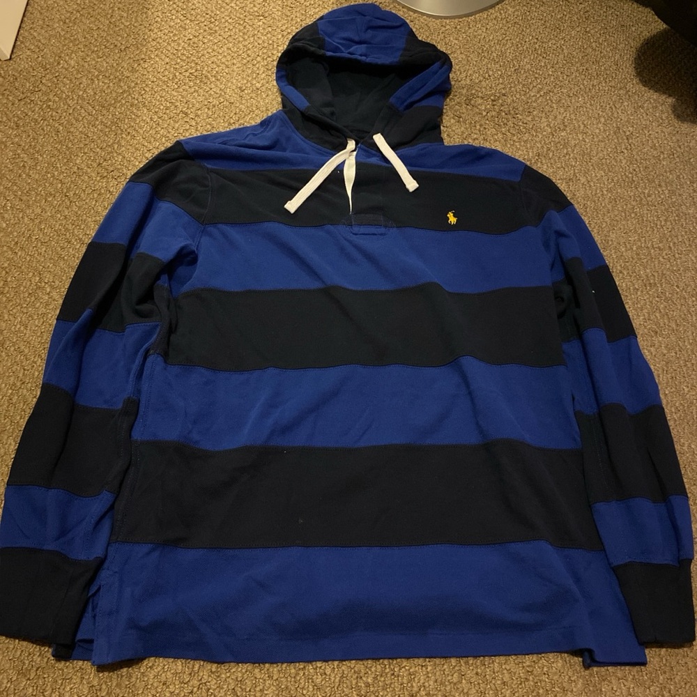 Ralph Lauren Blue and Black Striped Hoodie Sweatshirt
